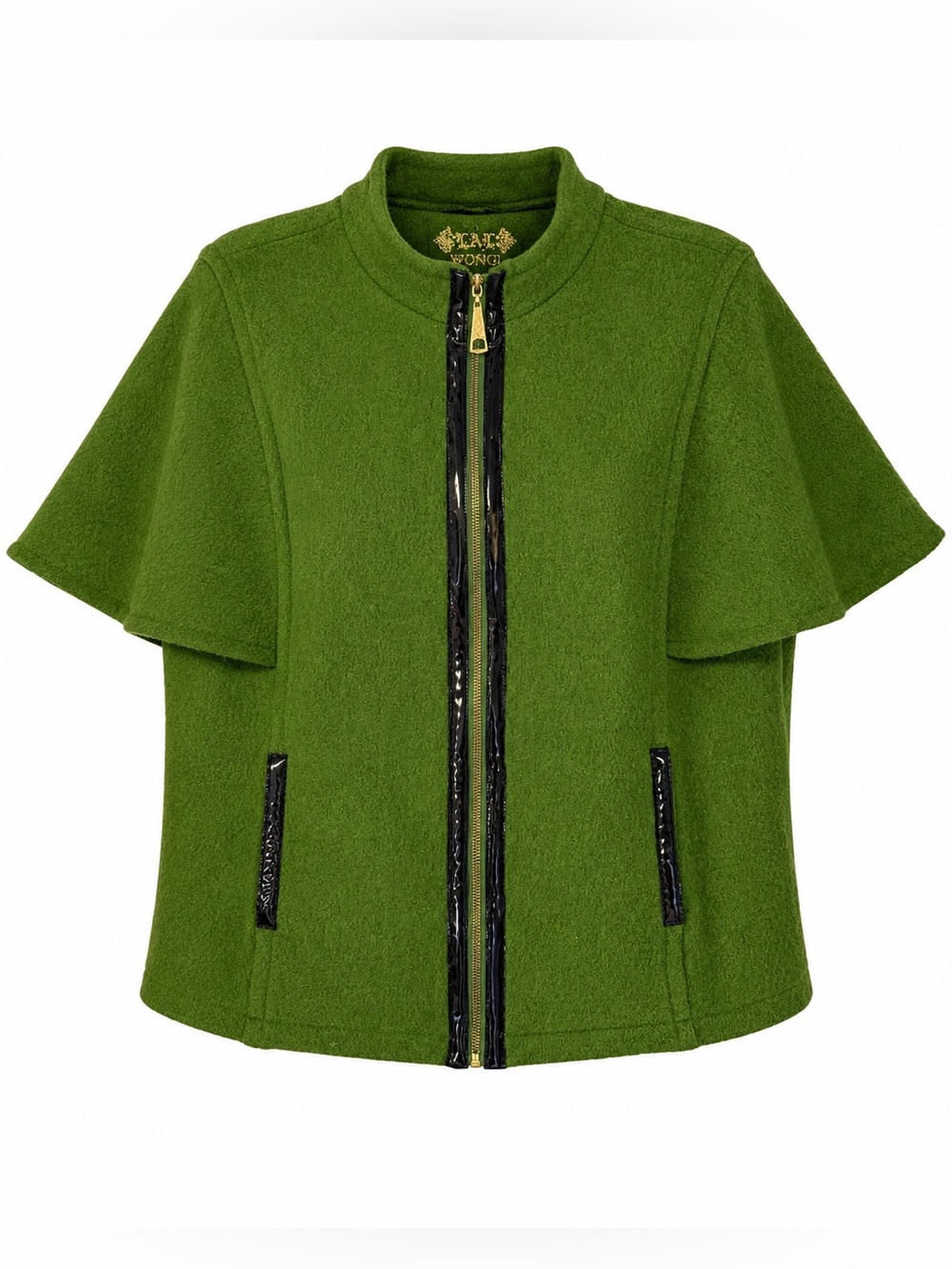 Kee Yau Wong 2X Boiled Wool Cape Jacket Green Zip Front Plus Size